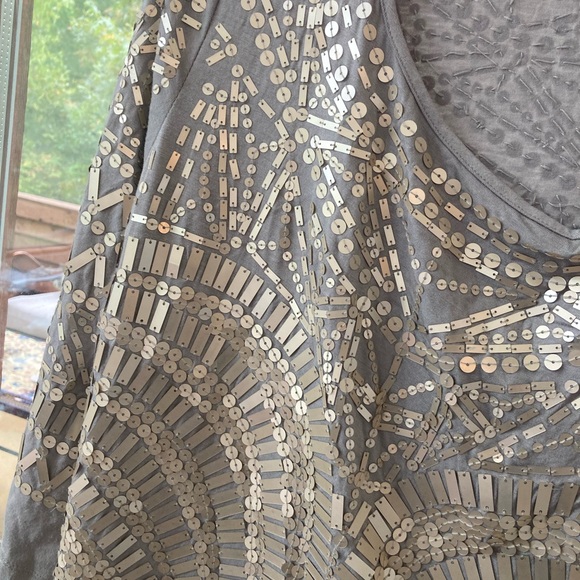 Soft surrounding silver gray sequined tunic top or dress. Petite large PL - Picture 5 of 11
